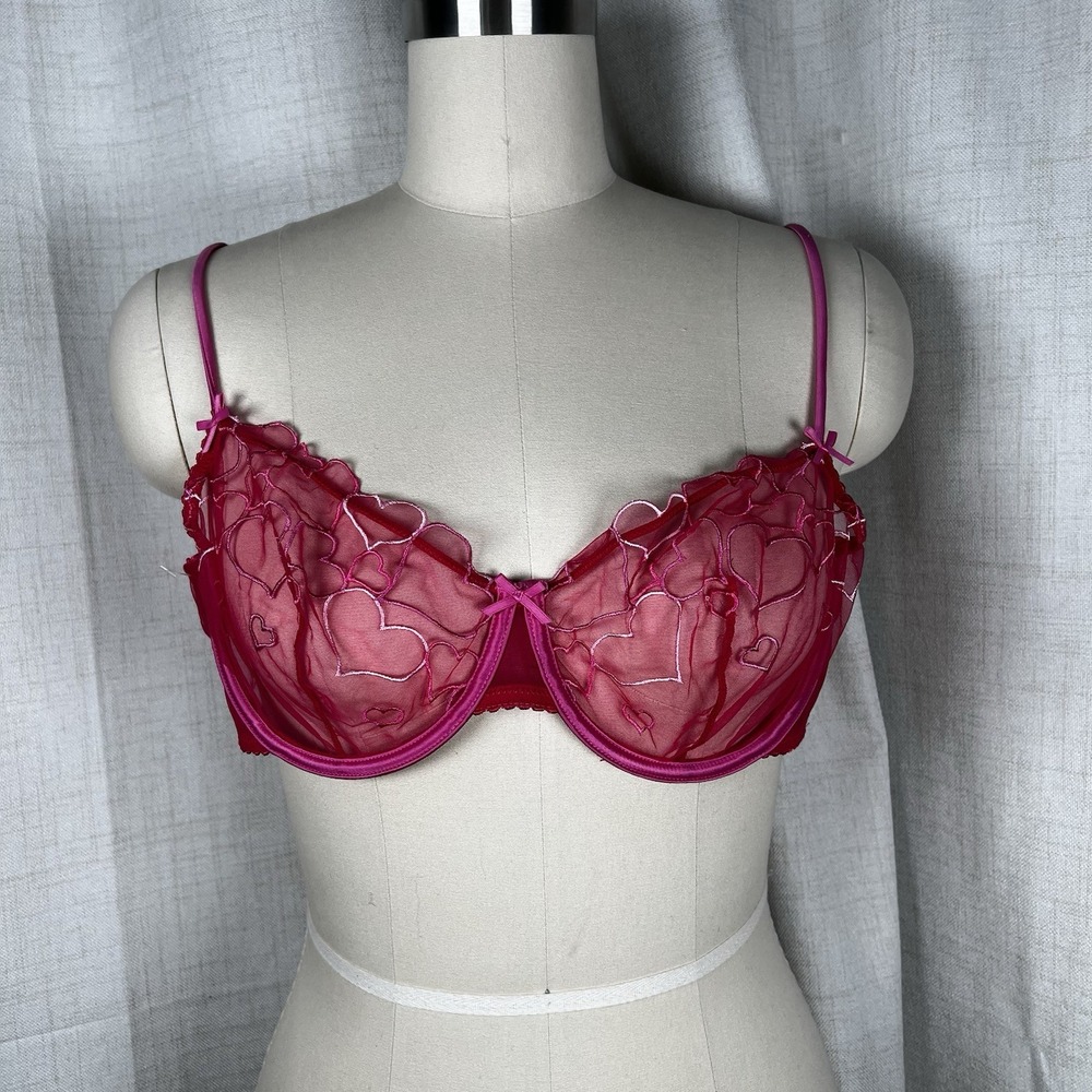 NEW! Skims 42C Embroidered Tulle Unlined Demi Bra Limited Edition Pink Valentine